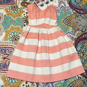 Strapless pink and white striped dress